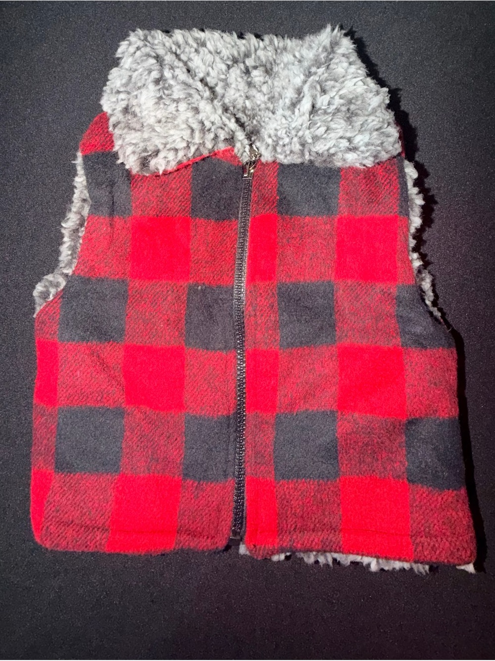 Cracker Barrel Becker BrandToddler Boy Red Black ColorBlock Vest Faux Fur 12-18